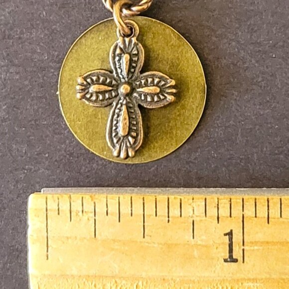 Beautiful Copper Bronze CROSS Charm Coin Lever Back Earrings Faith, Hope, Love - Picture 5 of 8